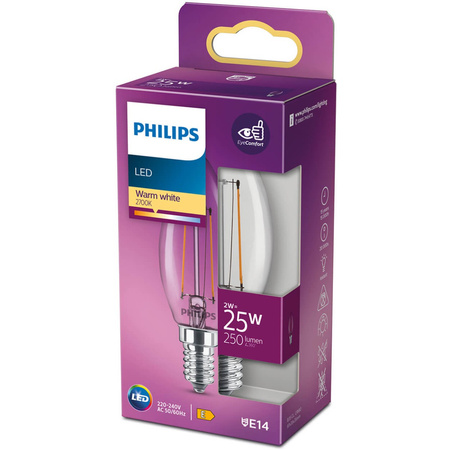Żarówka LED E14 B35 2W = 25W 250lm 2700K Ciepła Filament PHILIPS