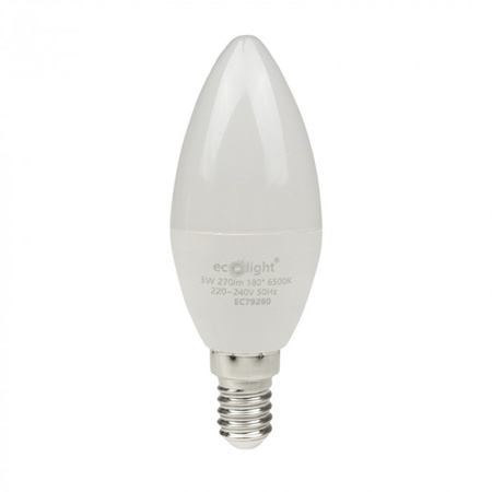 Żarówka LED Świeczka B37 E14 3W 270lm 6500K Zimna Ecolight
