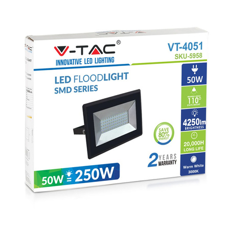 Naświetlacz LED 50W 4250lm 4000K IP65 Czarny SMD VT-4051B V-TAC