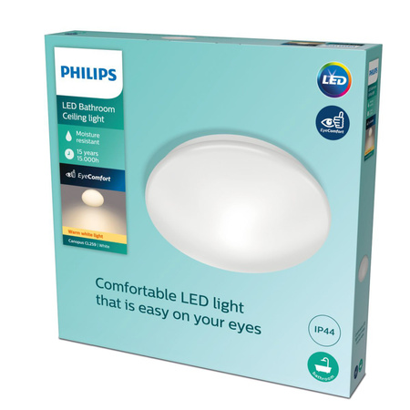 Lampa Sufitowa Plafon Łazienkowy LED 20W 2000lm 2700K IP44 Biała Canopus Bathroom Philips