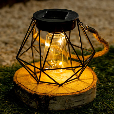 Lampa Solarna Wisząca LED Zewnętrzna Ogrodowa Latarenka 3000K IP44 Czujnik Zmierzchu