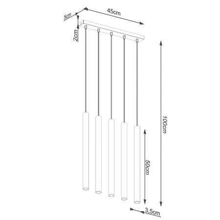 Lampa Sufitowa Wisząca Zwis 5x G9 Żyrandol Tubularna Szara Nowoczesna Pastelo Sollux