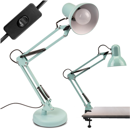 Lampka Biurkowa Kreślarska Stołowa E27 TOBI Pastelowa Niebieska Lumiled + uchwyt na blat