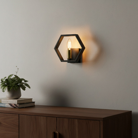 Kinkiet Ścienny Lampa Oprawa Natynkowa E14 Czarny Złoty Honey Sanico Goldlux