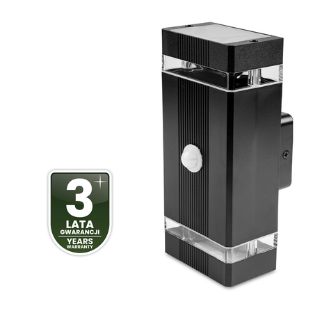 Lampa Ogrodowa Kinkiet Elewacyjny góra dół 2x GU10 Czarny Czujnik Ruchu i Zmierzchu IP54 HEDERA LUMILED