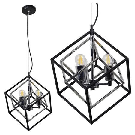 Lampa Sufitowa Wisząca Zwis 3x E27 Chrom Czarna Ikar Sanico Goldlux