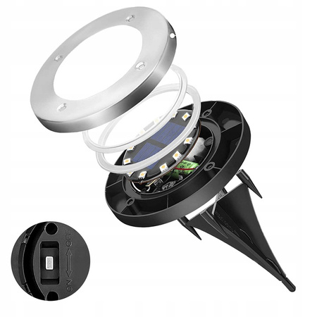 Zestaw 4x Lampki Solarne Ogrodowe LED Wbijane Dyski Dogruntowe 0.96W 6500K Zimna z Czujnikiem Zmierzchu Srebrna IP44 Masterled