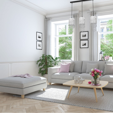 Lampa wisząca ALMERIA 3xE27 Elegancka Sznury Korali Srebrna MLP6435 Milagro Metal + Tworzywo sztuczne+ Tkanina