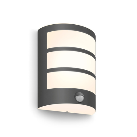 Kinkiet Ogrodowy Lampa Elewacyjna Zewnętrzna LED 6W 450lm 2700K z Czujnikiem Ruchu i Zmierzchu Antracyt IP44 Python Philips