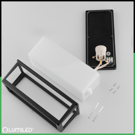 Lampa Ogrodowa Kinkiet Elewacyjny E27 Prostokątny Czujnik Ruchu DOMLO LUMILED