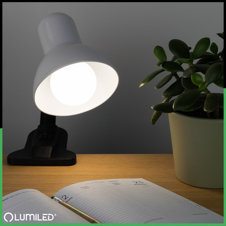 Lampka Biurkowa Stołowa Regulowana LIRIA Szkolna Nocna E27 Klips Biała LUMILED
