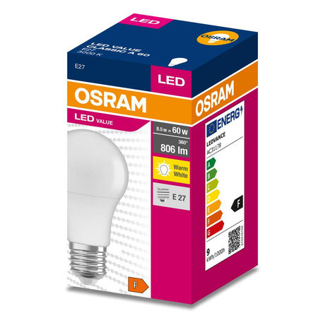 Żarówka LED A60 E27 8W = 60W 806lm 3000K Ciepła 180° VALUE CLASSIC Osram