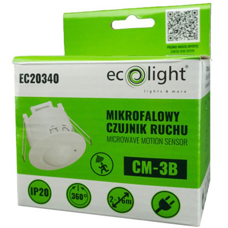 Mikrofalowy Czujnik Ruchu Podtynkowy 360° 8m Wewnętrzny Biały