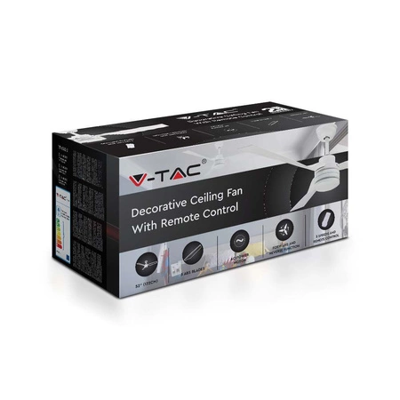 Wentylator sufitowy 65W Z pilotem RF 3 ramiona Biały 130 cm VT-6552-3 V-TAC