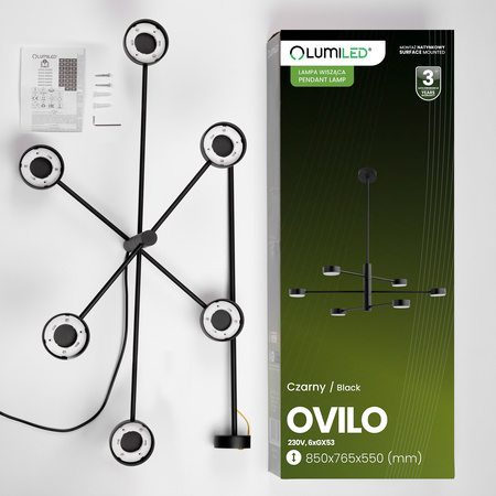 Lampa Sufitowa Wisząca LED 6x GX53 Żyrandol Reflektor Czarna OVILO LUMILED
