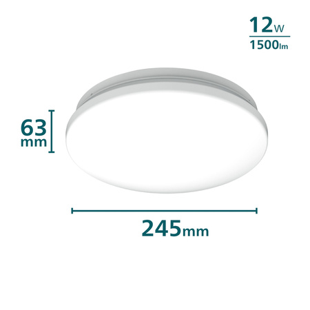 Lampa Sufitowa Plafon LED 12W 1500lm 4000K z Czujnikiem Zmierzchu Biała Acuna Philips