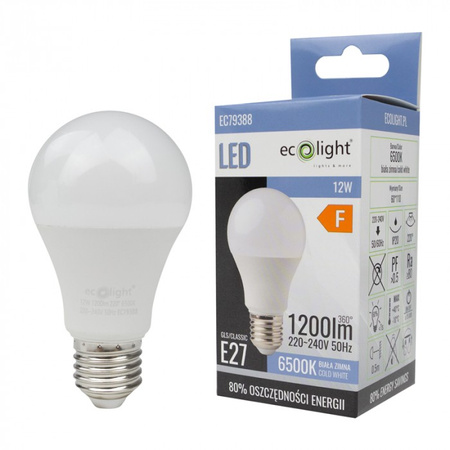 Żarówka LED A60 E27 12W 1080lm 6500K Zimna Ecolight