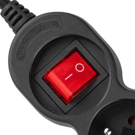Przedłużacz Sieciowy Kabel z Uziemieniem Listwa Zasilająca 3 Gniazda 1.5m Włącznik ON/OFF Czarny Sznur Lendo Lumiled