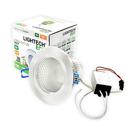 Oprawa Sufitowa 9W Podtynkowa LED DOWNLIGHT DEEP Okrągła 4000K 720lm Srebrna