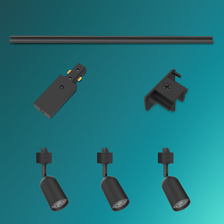 Zestaw Szynowy Lampa Sufitowa Szynoprzewód 1m + 3x Reflektor Szynowy LED GU10 Jednofazowy Czarny EasyLink Shea Philips