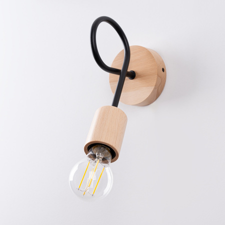 Lampa Ścienna Kinkiet 1x E27 Naturalne Drewno Czarna Ember Peach Puff SL.1476 Sollux