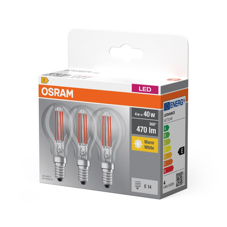 3x Żarówka LED P45 Kulka E14 4W = 40W 470lm 2700K Ciepła 300° BASE Osram