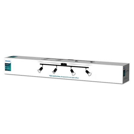 Lampa Sufitowa Reflektor Natynkowy 4x GU10 Czarna Limbali Philips