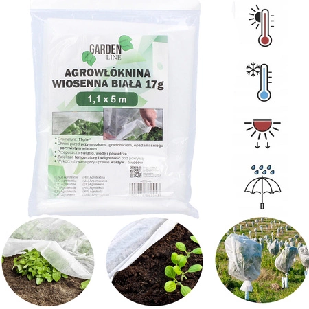 Agrowłóknina Wiosenna Okryciowa  1.1 x 5 m 17g Biała