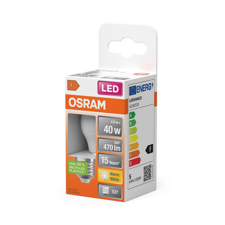 Żarówka LED P45 Kulka E27 4.9W = 40W 470lm 2700K Ciepła 150° STAR CLASSIC Osram