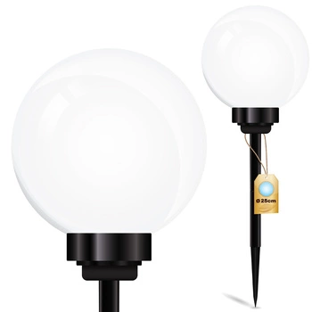 Lampa Solarna Ogrodowa LED 6500K IP44 25cm Wbijana Biała Kulka ATRIS LUMILED