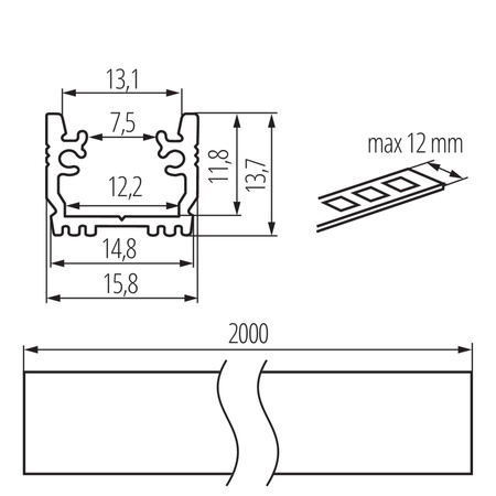 Profil Aluminiowy Natynkowy do Taśmy LED Anodowany 2m PROFILO Kanlux 5szt.