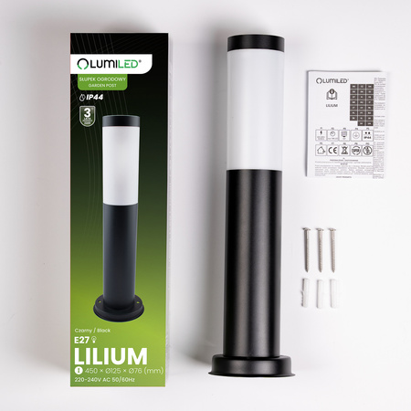 Lampa Ogrodowa Zewnętrzna E27 CZARNY SŁUPEK 45cm Lilium LUMILED