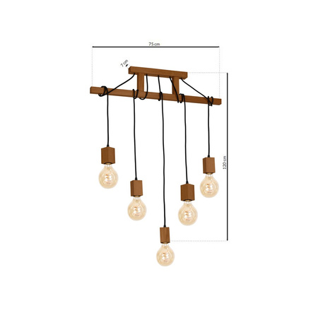 Lampa wisząca JACK 5xE27 Dąb Minimalistyczny Wygląd Drewniana Oprawa MLP4358 Milagro Drewno