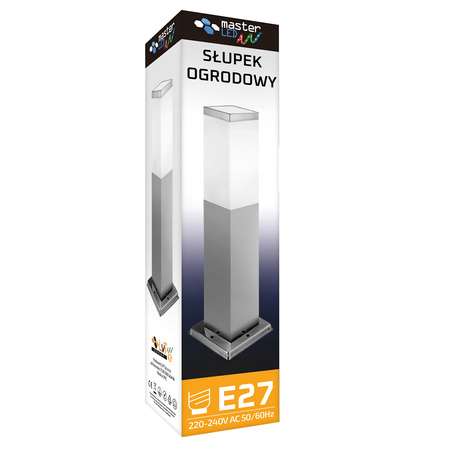 Lampa Ogrodowa oprawa KWADRATOWA SŁUPEK 1x E27 45cm srebrna IP44