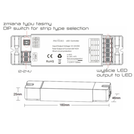 Odbiornik Sterownik do taśm LED RGB + CCT 5x 4A VOLTA 12V / 24V DC ProVero