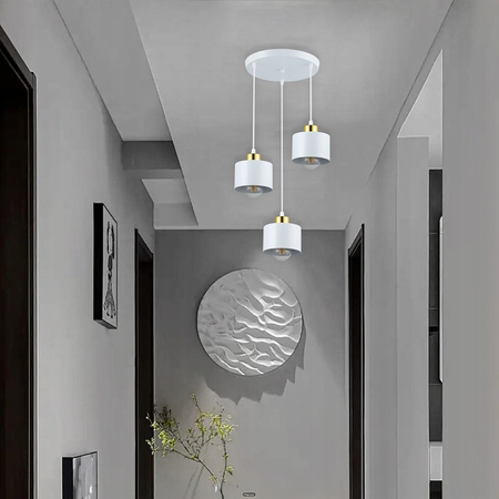 Lampa Sufitowa Oprawa Wisząca 3x E27 Okrągła Biała Złota Elza Masterled