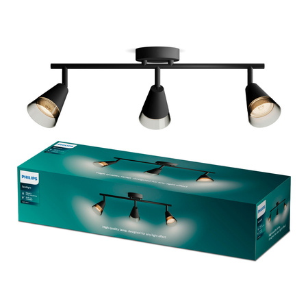 Lampa Sufitowa Reflektor Natynkowy 3x GU10 Czarna Cleft Philips
