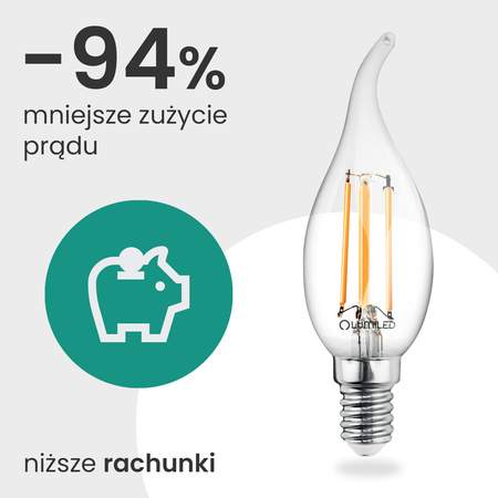 6x Żarówka LED E14 Świeczka BA35 2,2W 470lm = 40W 2700K Ciepła 360° Filament KLASA A LUMILED