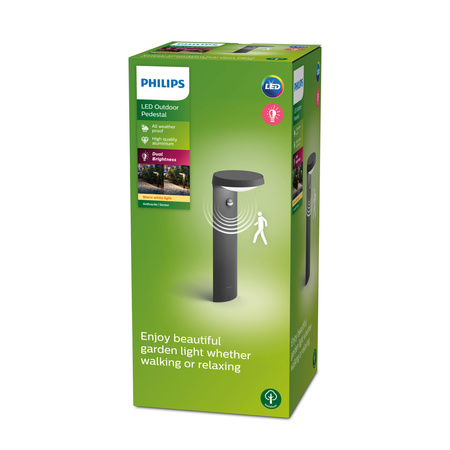 Lampa Ogrodowa Zewnętrzna SŁUPEK 40cm LED 9W 800lm 2700K IP44 z Czujnikiem Ruchu i Zmierzchu Tyla Philips