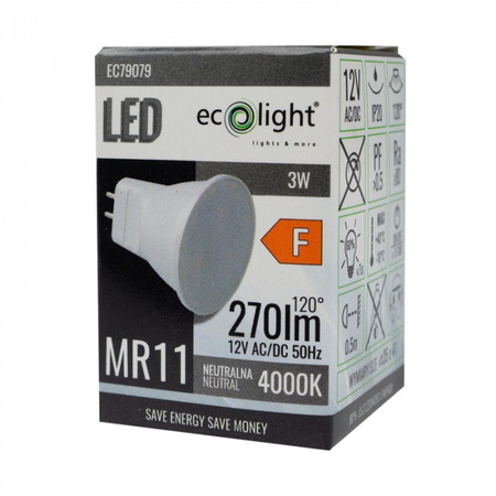 Żarówka LED Reflektor MR11 3W 270lm 4000K Neutralna 12V Ecolight
