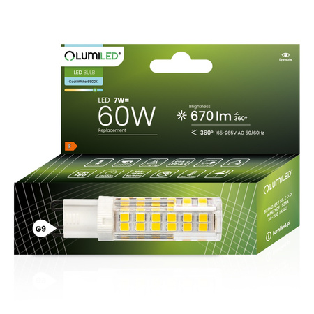 Żarówka LED G9 Kapsułka 7W = 60W 670lm 6500K Zimna 360° LUMILED