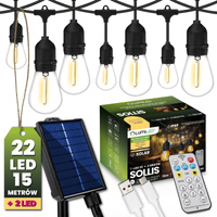 Girlanda Solarna Ogrodowa 22x LED Ozdobne Żarówki 15m + PILOT IP65 2700K Ciepła SOLLIS LUMILED