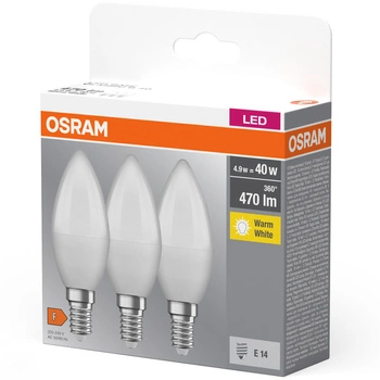 3PAK Żarówka LED E14 B37 4,9W = 40W 470lm 2700K Ciepła 200° OSRAM 