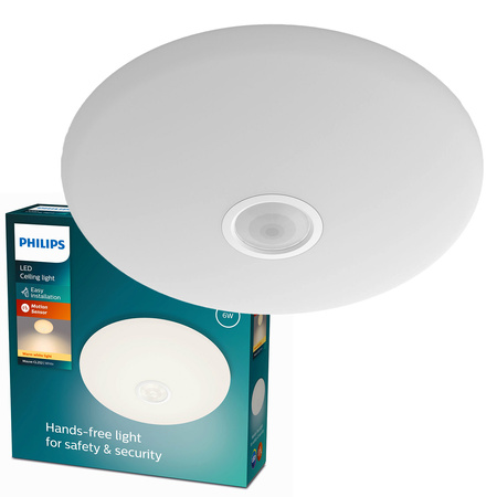 Lampa Sufitowa Plafon LED 6W 600lm 2700K Biała z Czujnikiem Ruchu Mauve Philips