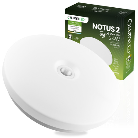 Plafon LED Lampa Sufitowa Natynkowa 24W NOTUS 2 Okrągły Czujnik Ruchu IP44 33 cm LUMILED