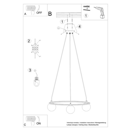 Lampa Sufitowa Wisząca Zwis 3x G9 Żyrandol Geometryczna Czarna Nowoczesna Yoli Sollux