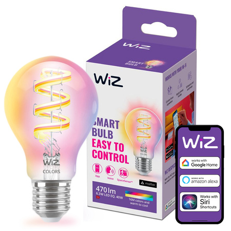 Żarówka LED E27 A60 6.3W = 40W 470lm 2200-6500K RGB + TW FILAMENT Inteligentna SMART WiFi Bluetooth Aplikacja WiZ