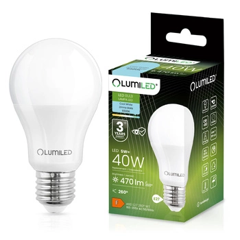 Żarówka LED E27 A60 5W = 40W 470lm 6500K Zimna 260° LUMILED