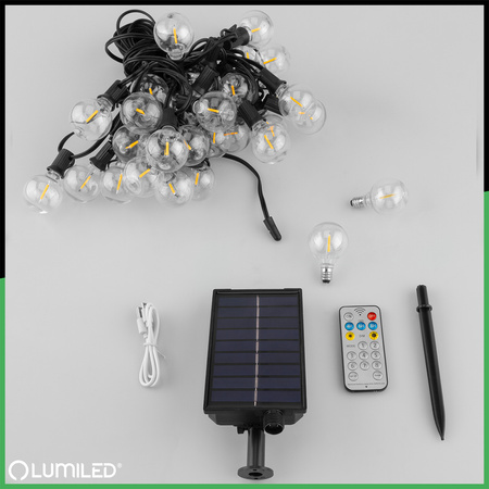 Girlanda Solarna Ogrodowa 30x LED Ozdobne Kuleczki 15,05m 2700K Ciepła + Pilot CALLIS2 LUMILED