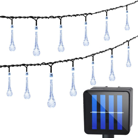 Girlanda Solarna Ogrodowa Łańcuch Świetlny Łezki 30 LED 4,9m Biała Zimna